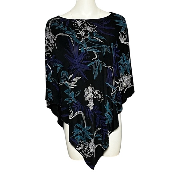 Chicos Travelers Artsy Poncho Size 3 XL Black Colorful Print Boat Neck Acetate - Picture 1 of 6